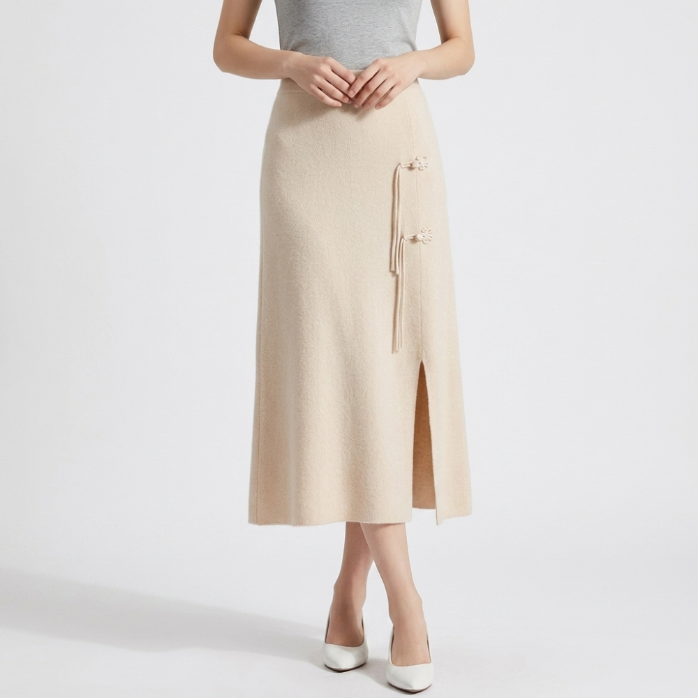 Willowpath – Cashmere Wool Skirt — Beige