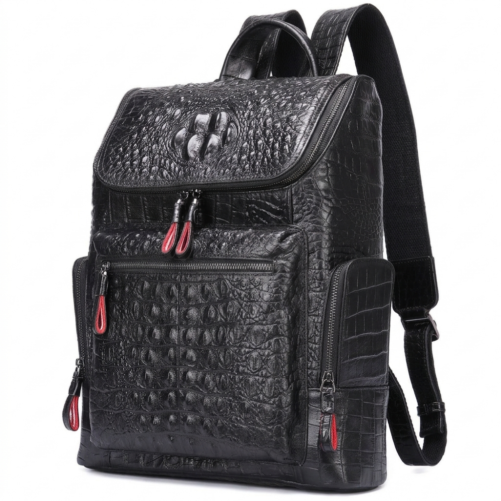 Blackreach – Leather Backpack — Crocodile Black Red