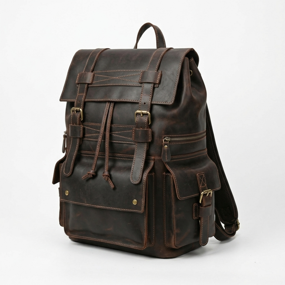 Ridgeborne – Leather Backpack — Dark Brown