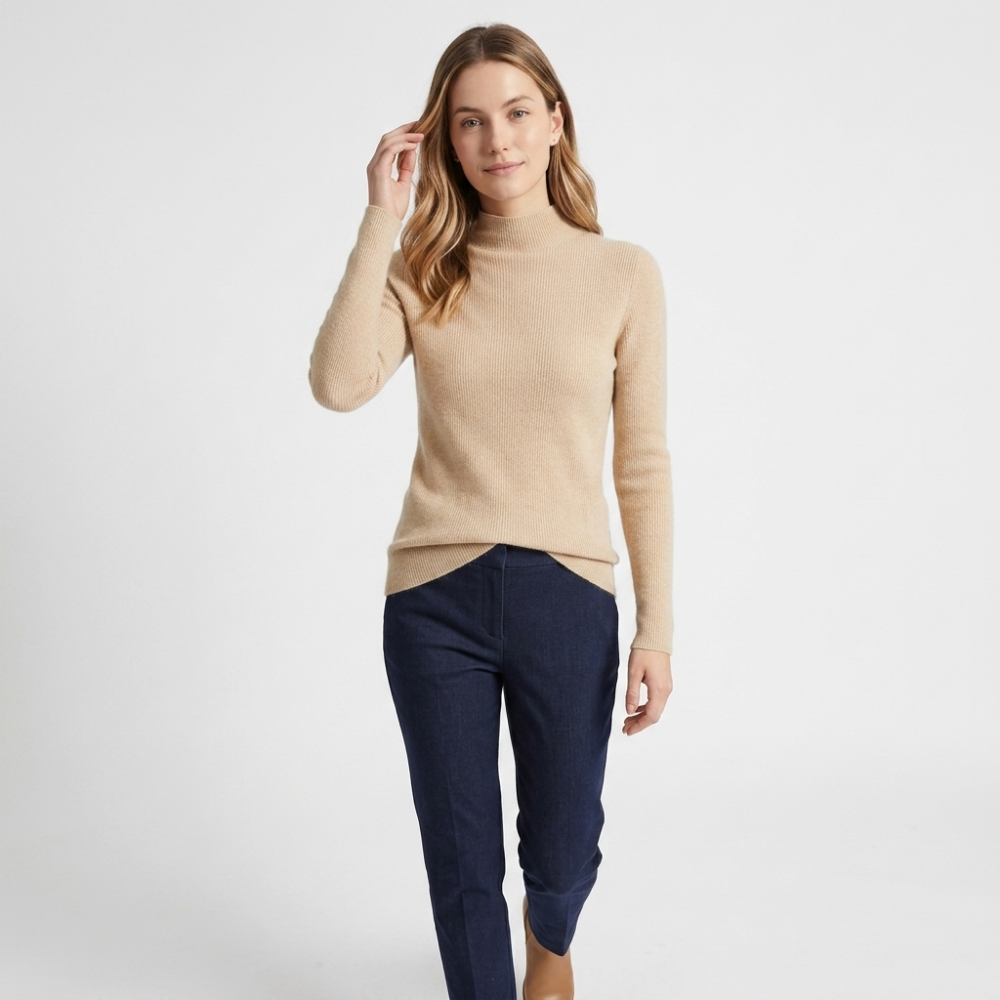 Caelum – Cashmere Mock Neck Sweater — Beige