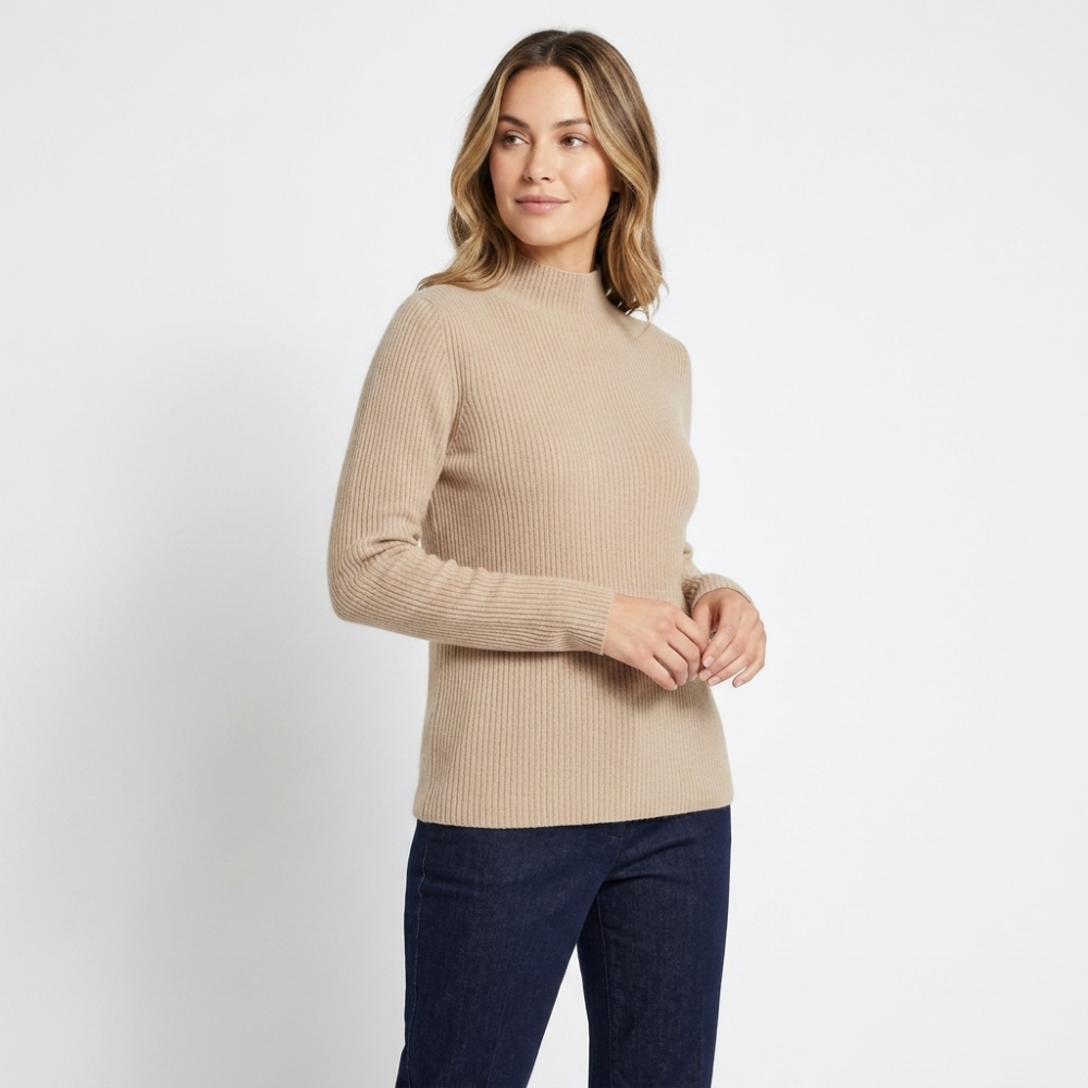 Caelum – Cashmere Mock Neck Sweater — Light khaki