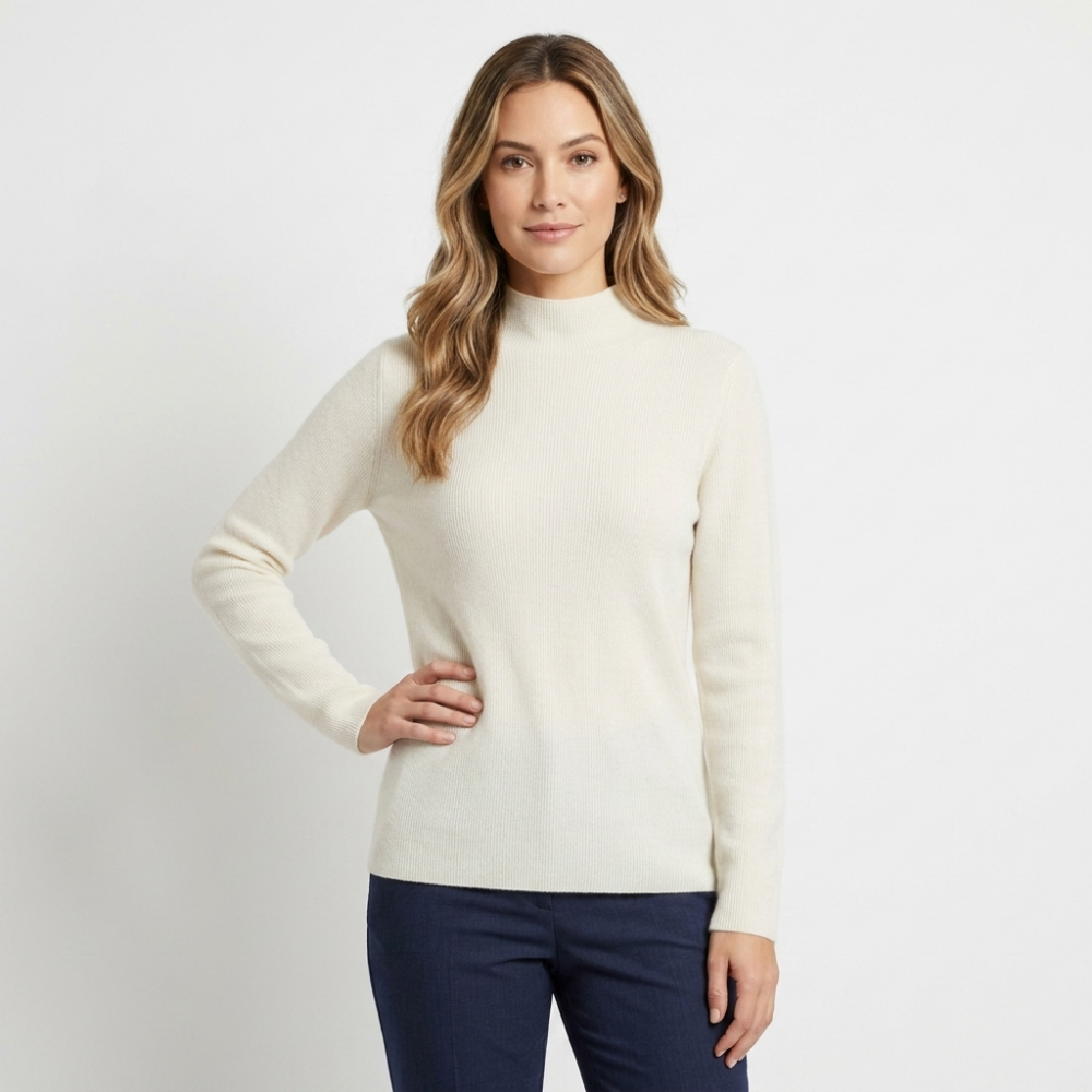 Caelum – Cashmere Mock Neck Sweater — White