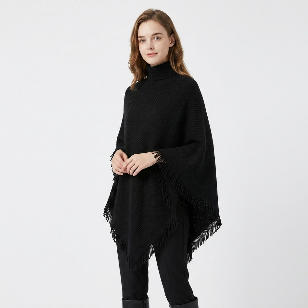 Silverthorn – Cashmere Wool Poncho — Black