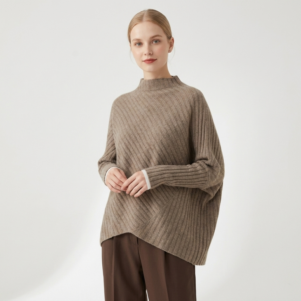 Snowvale – Cashmere Wool Poncho Sweater — Khaki