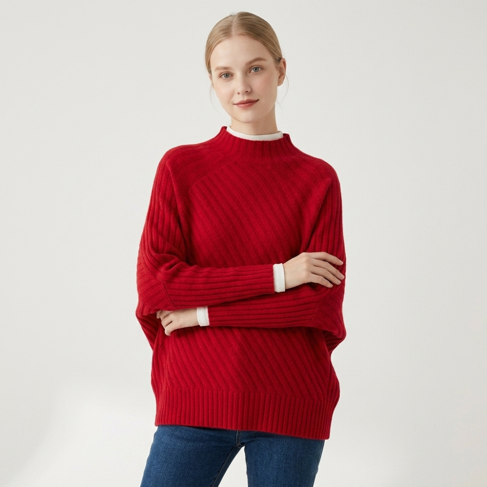 Snowvale – Cashmere Wool Poncho Sweater — Red