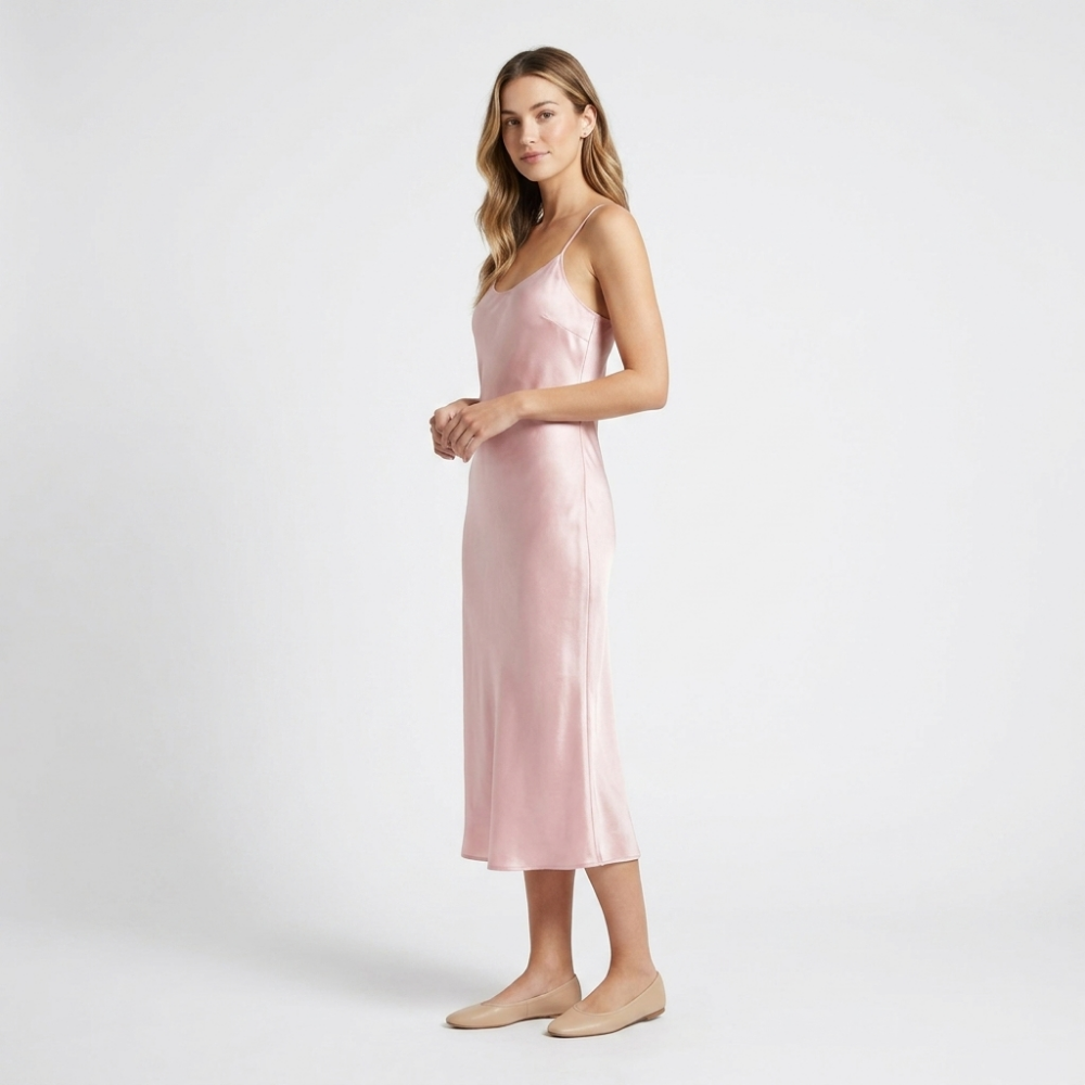 Solenne – Silk Slip Dress — Rose gold