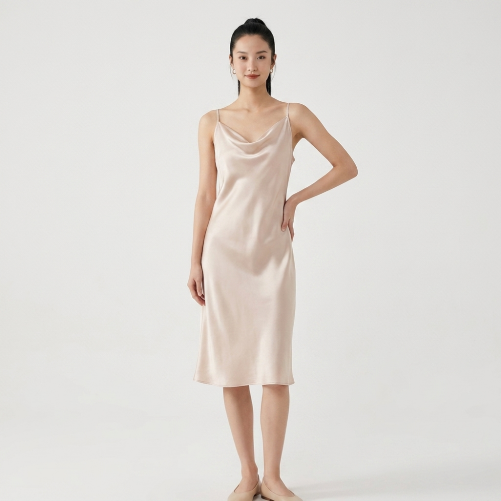 Silvermist – Silk Slip Dress — Beige