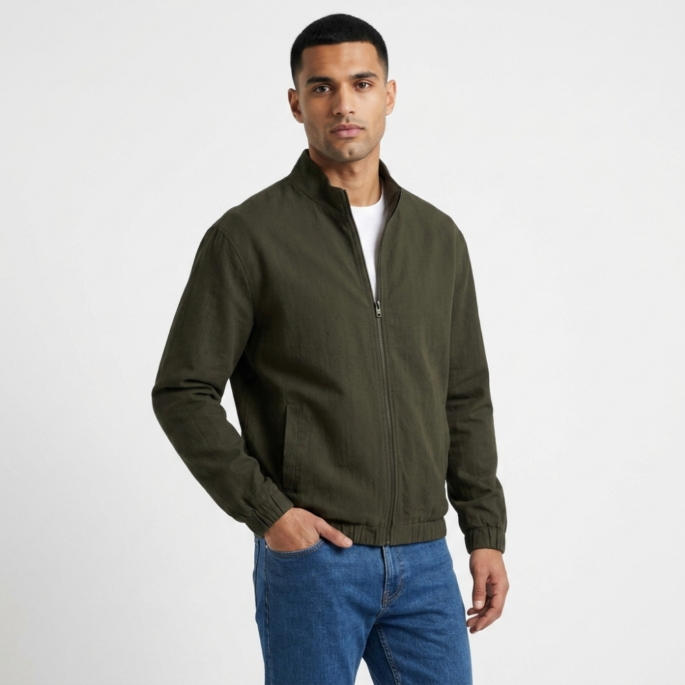 Westcliff – Linen Zip Up Jacket — Green