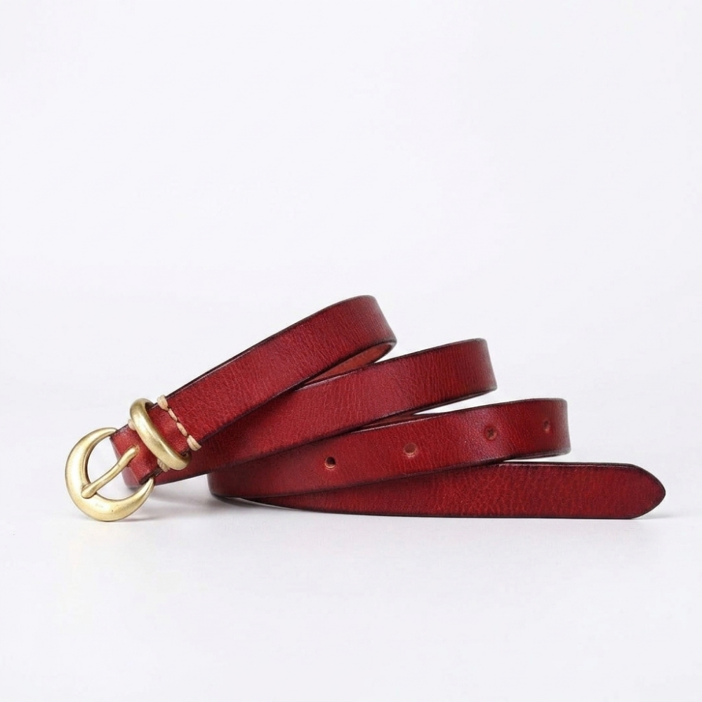 Larkspur – Retro Slim Leather Belt — Burgundy