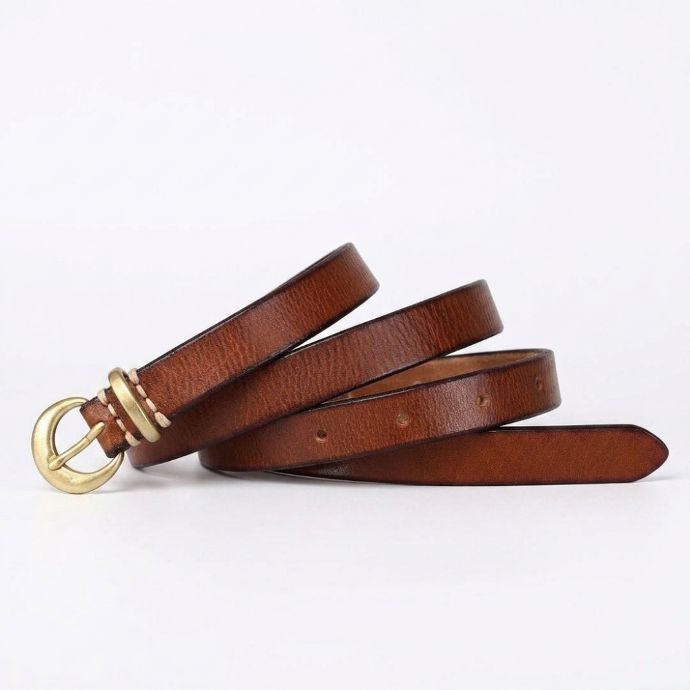 Larkspur – Retro Slim Leather Belt — Khaki