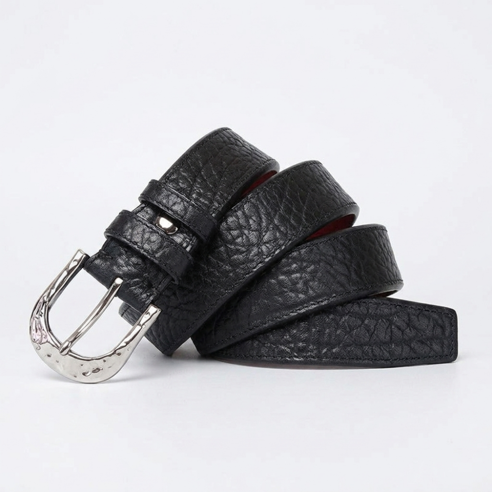 Grist – Hammered Buckle Leather Belt — Black
