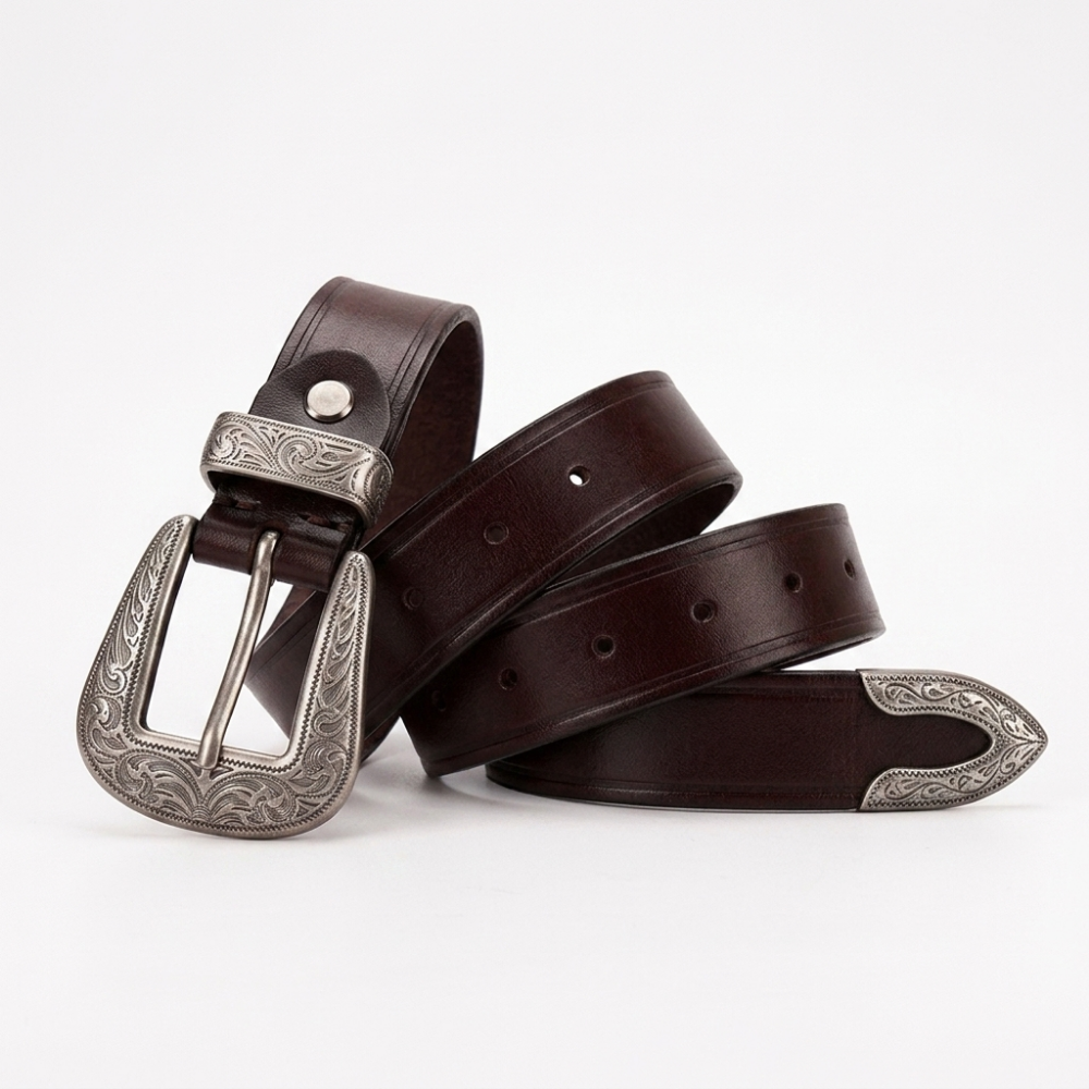 Westward – Engraved Buckle Leather Belt