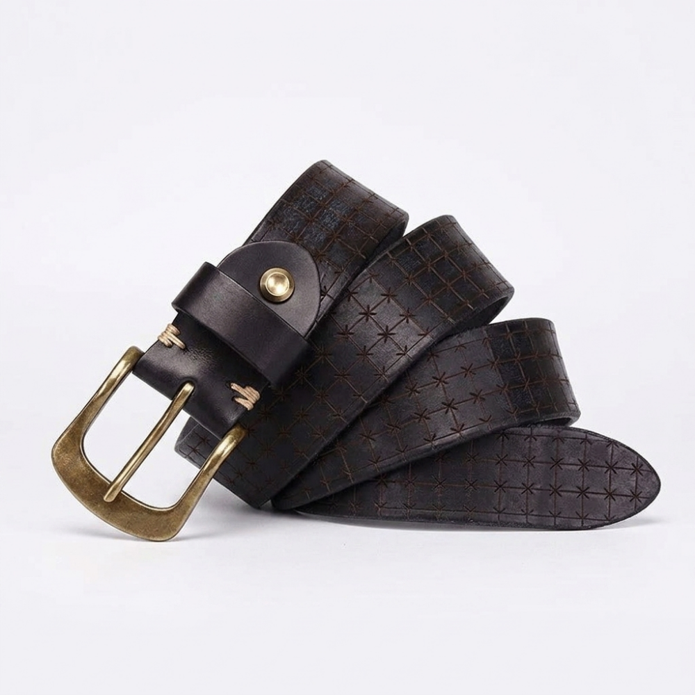 Malvern – Embossed Pin Buckle Leather Belt — Black