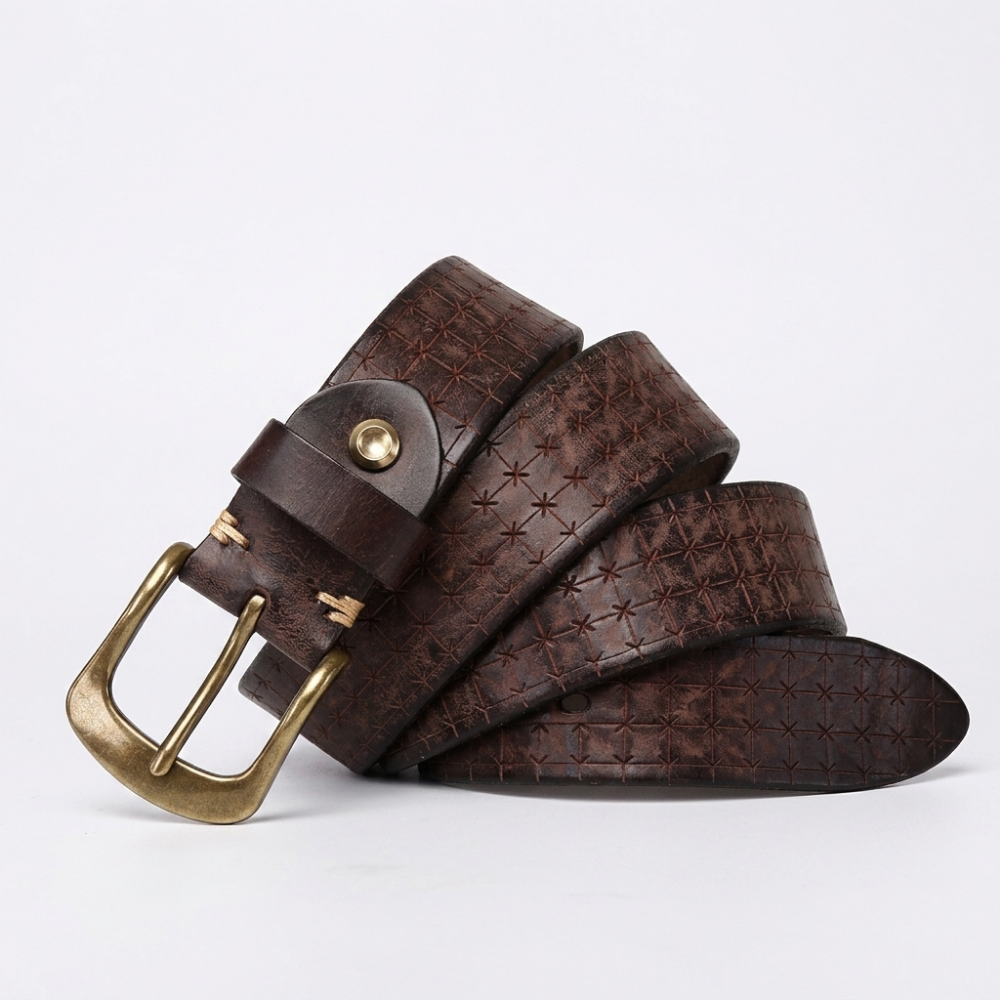Anvil – Hammered Buckle Leather Belt — Brown