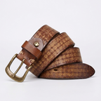 Malvern – Embossed Pin Buckle Leather Belt — Cognac