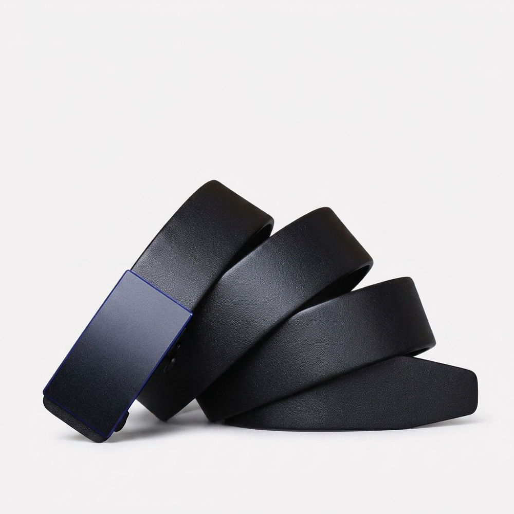 Brecken – Plate Buckle Leather Belt — Black