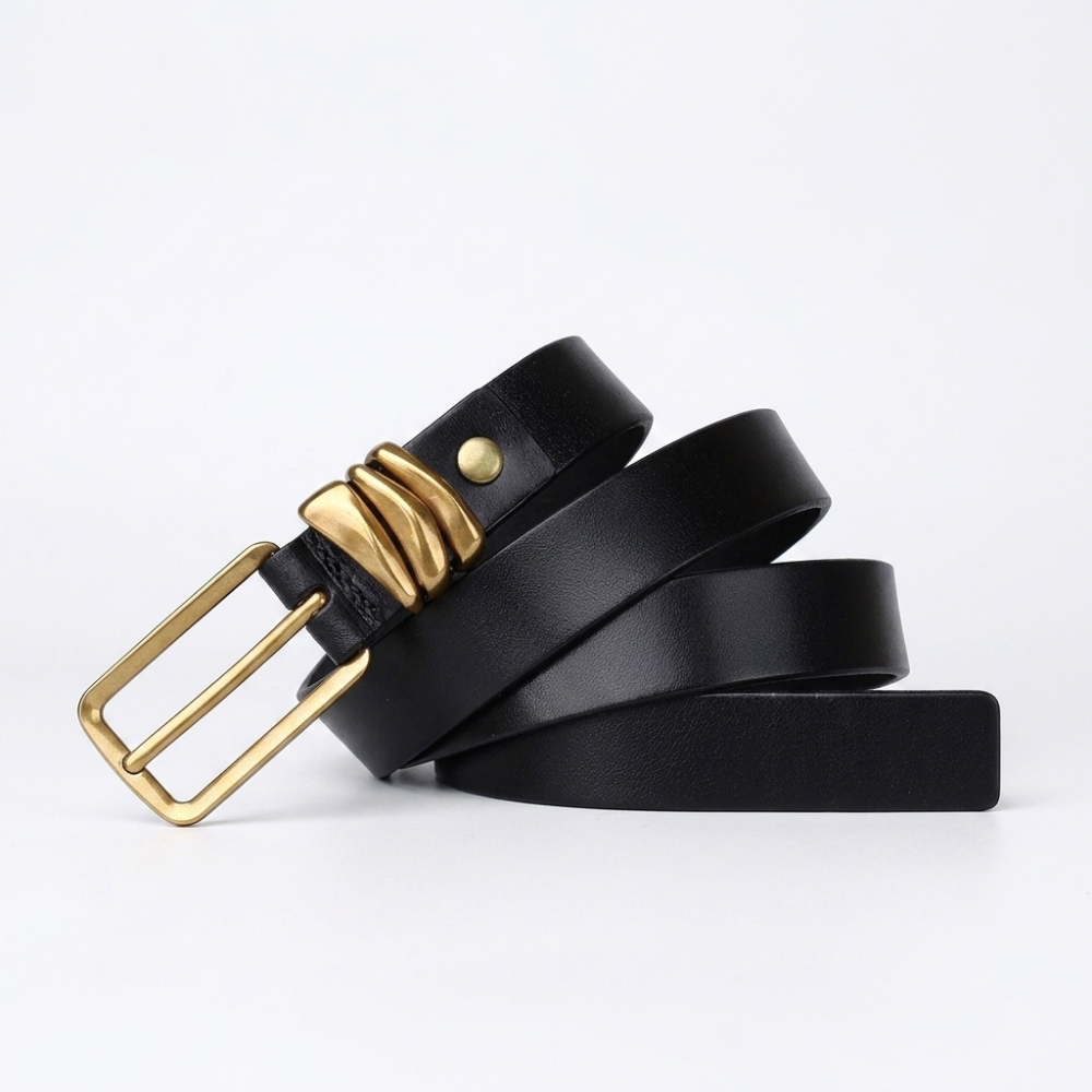 Tallow – Antique Buckle Leather Belt — Balck