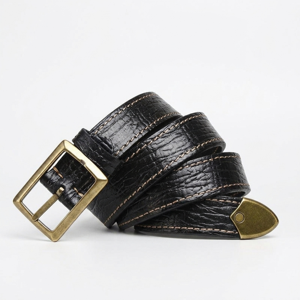 Rookwood – Stitched Grained Leather Belt — Black