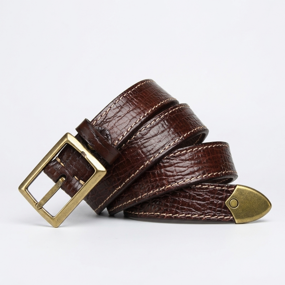 Rookwood – Stitched Grained Leather Belt — Cognac