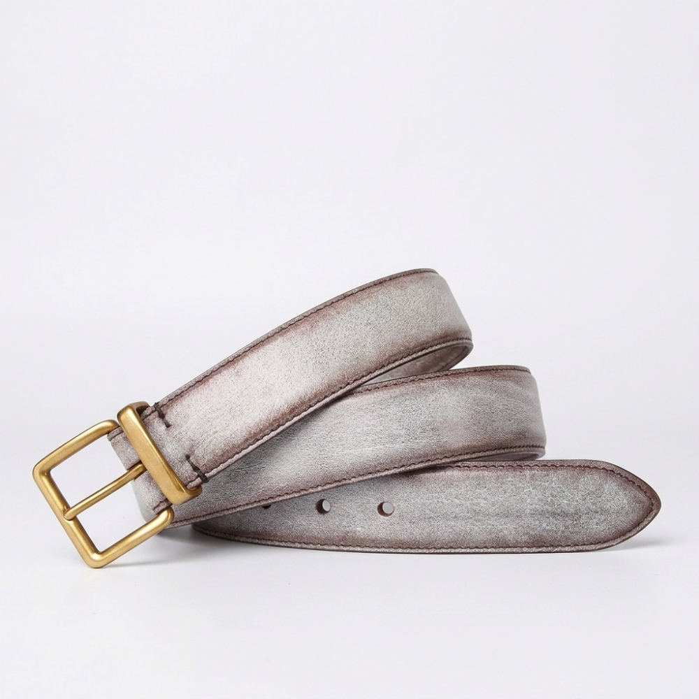 Gable – Distressed Leather Belt — Light Gray