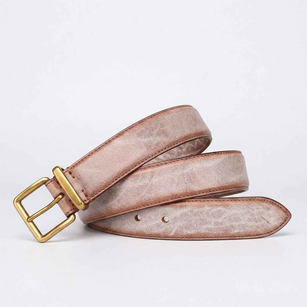 Gable – Distressed Leather Belt — White