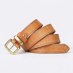 Eldermoss – Stitched Leather Belt — Khaki