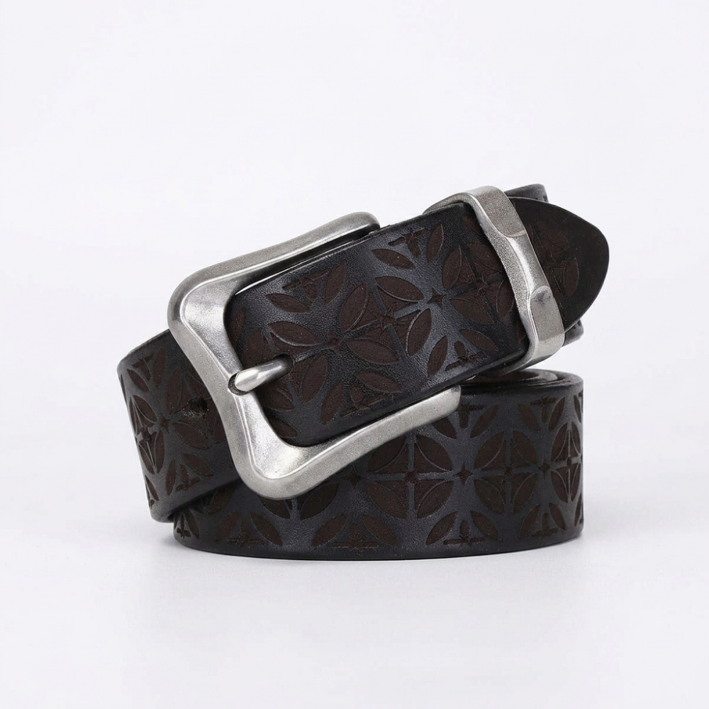 Kestrel – Embossed Pin Buckle Leather Belt — Black