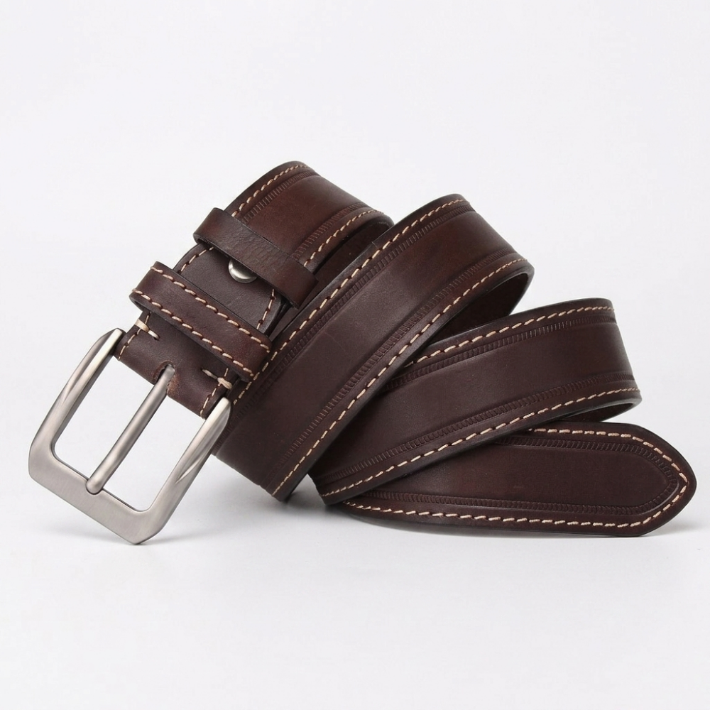 Gravelton – Distressed Pin Buckle Leather Belt — Dark Brown