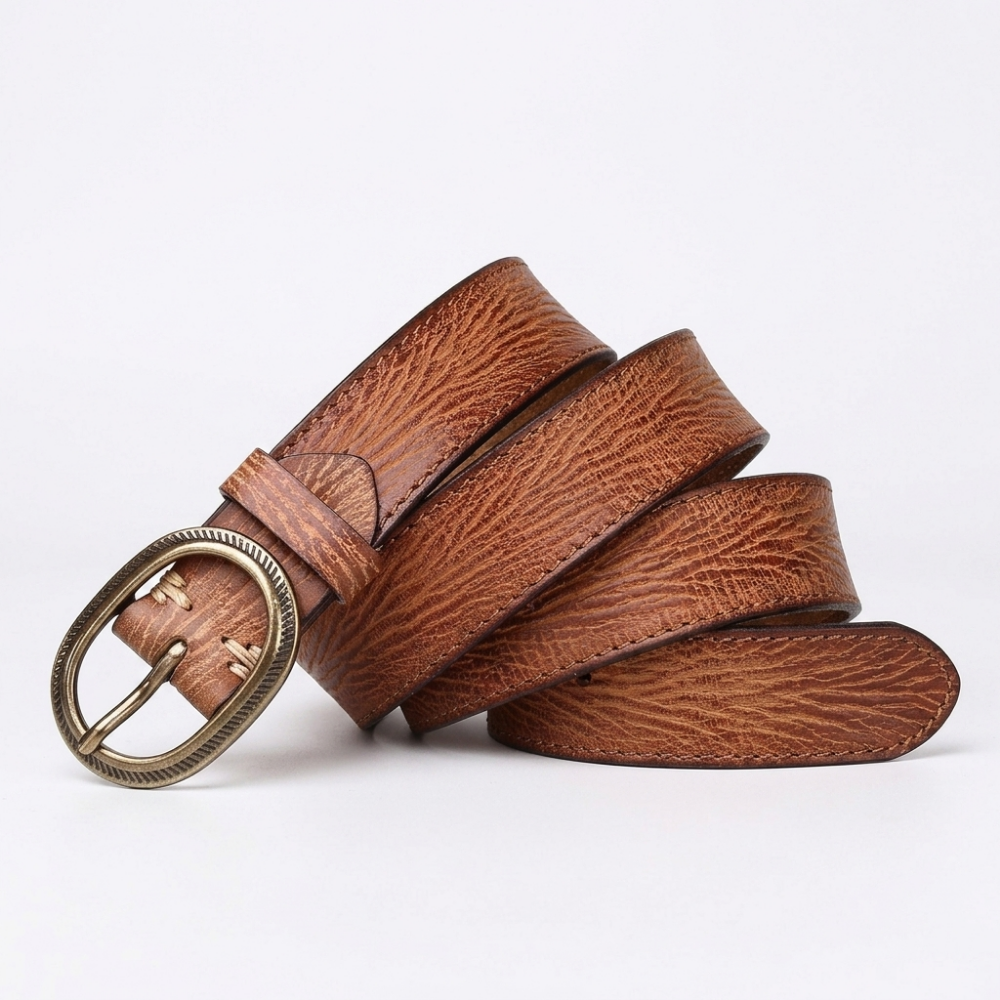 Wrenfield – Carved Buckle Leather Belt — Khaki