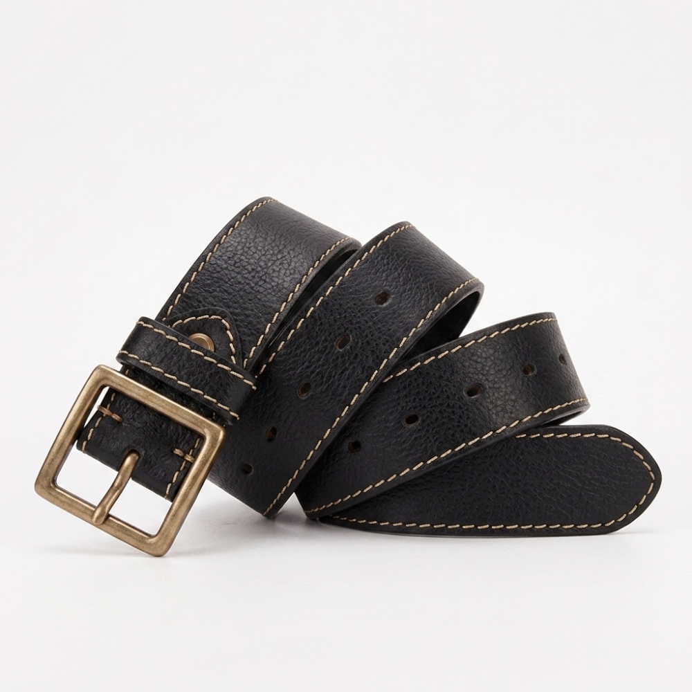 Stonegate – Stitched Pin Buckle Leather Belt — Black