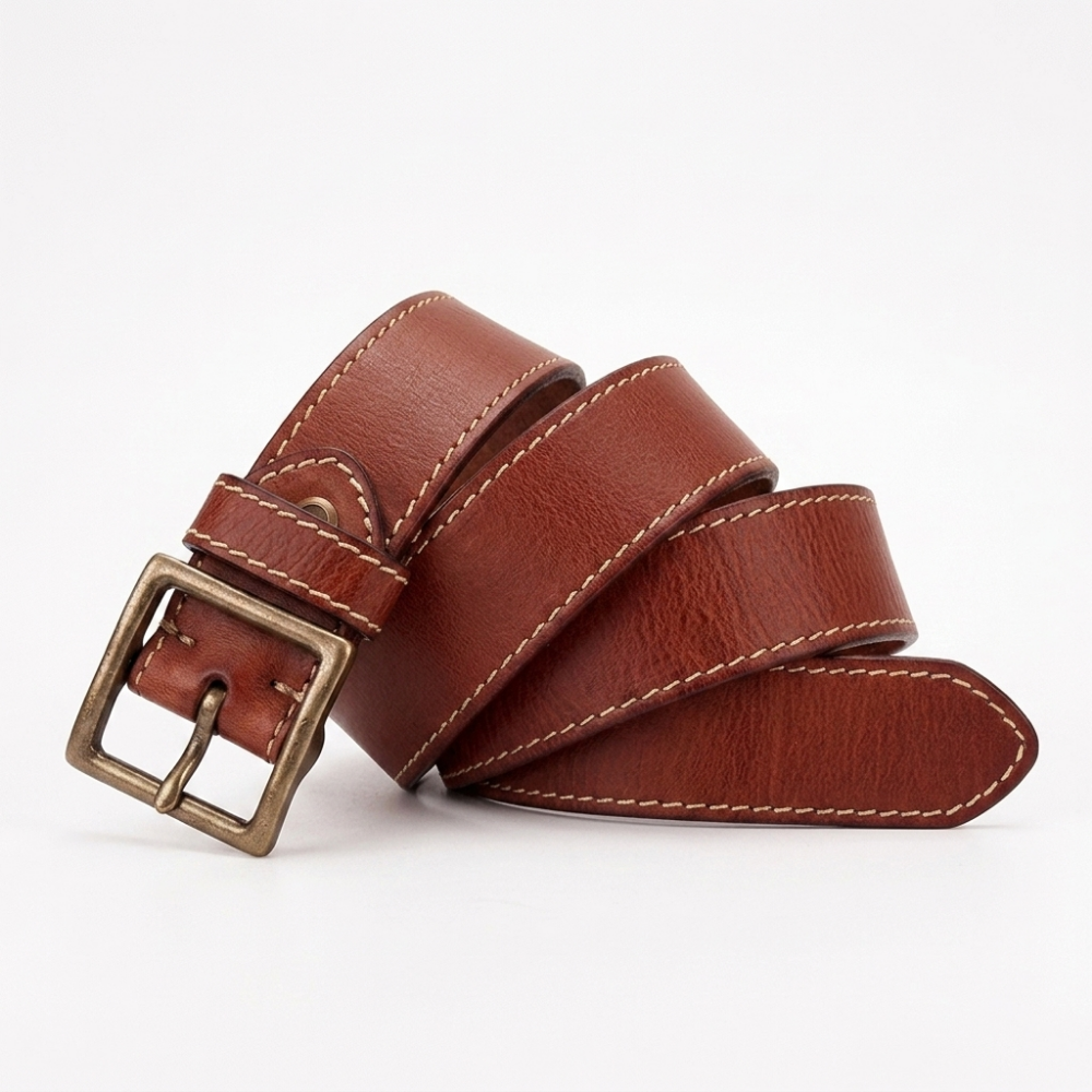 Stonegate – Stitched Pin Buckle Leather Belt — Brown