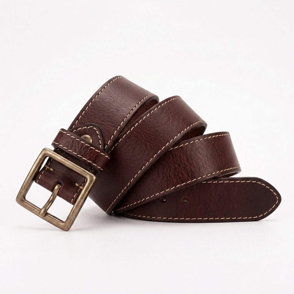 Stonegate – Stitched Pin Buckle Leather Belt — Cognac