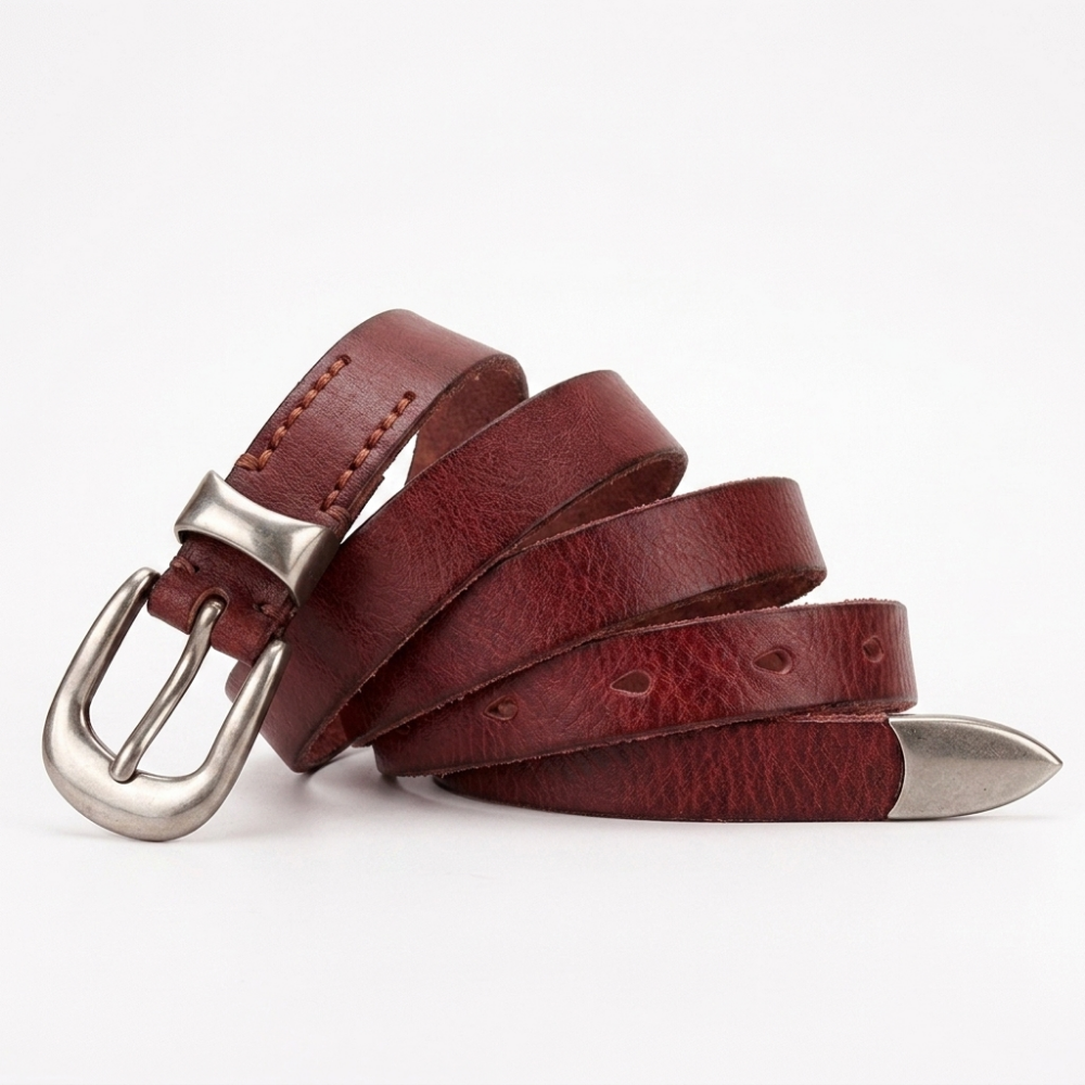 Stonegrain – Antique Tip Leather Belt — Burgundy
