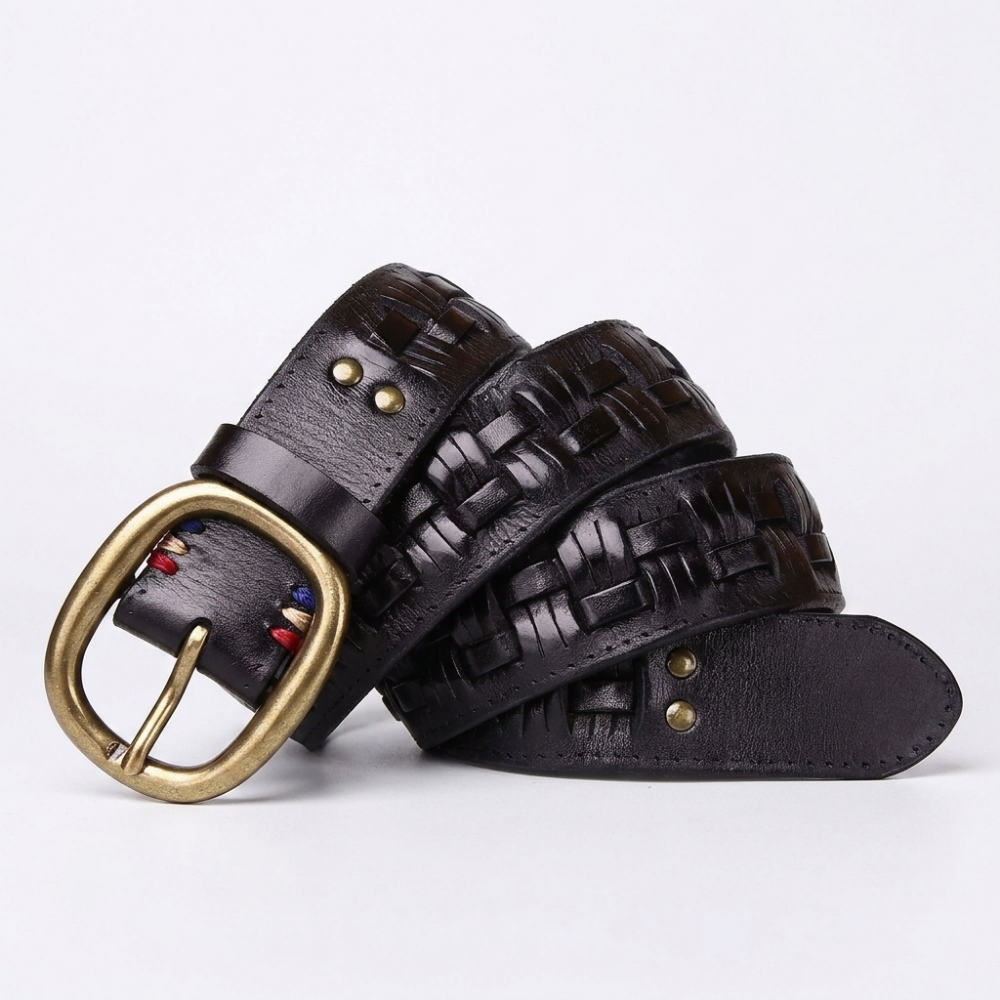 Fendall – Woven Pin Buckle Leather Belt — Black