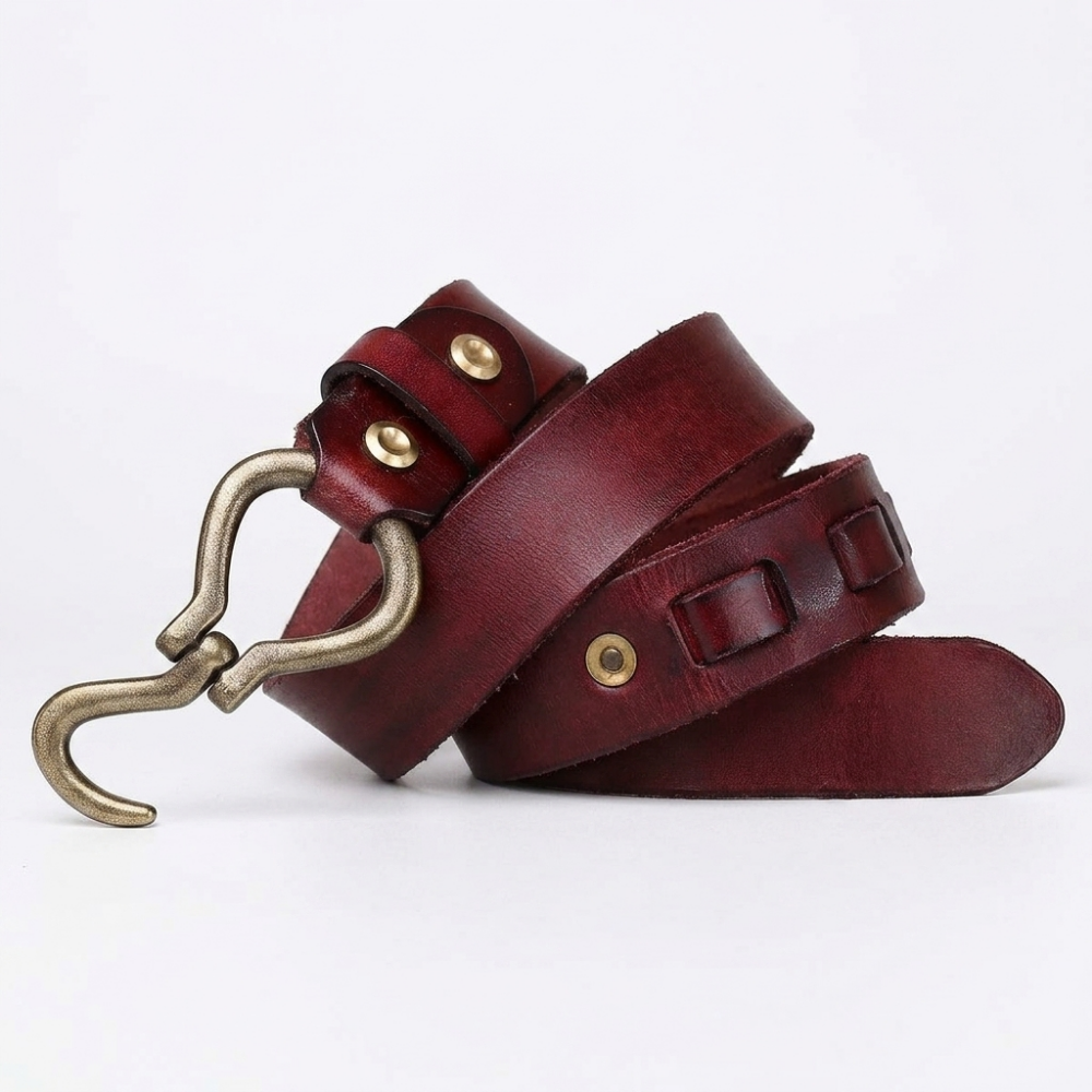Caltrop – Hook Buckle Leather Belt — Burgundy