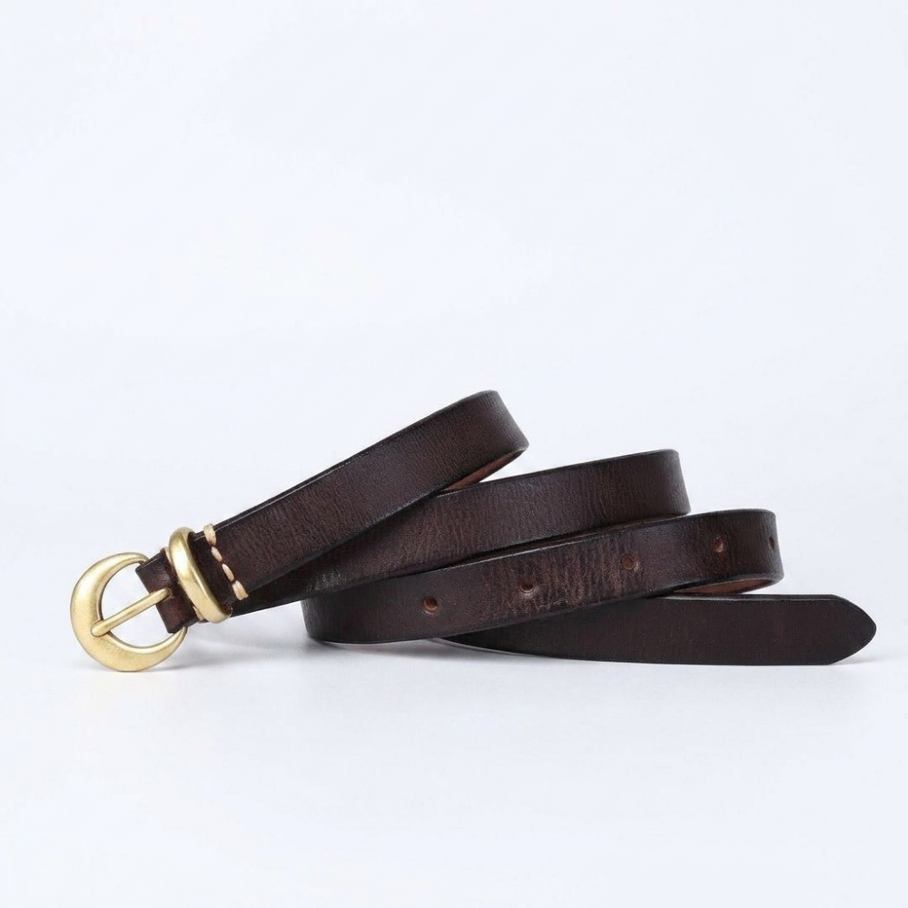 Oatfield – Slim Pin Buckle Leather Belt — Dark Brown