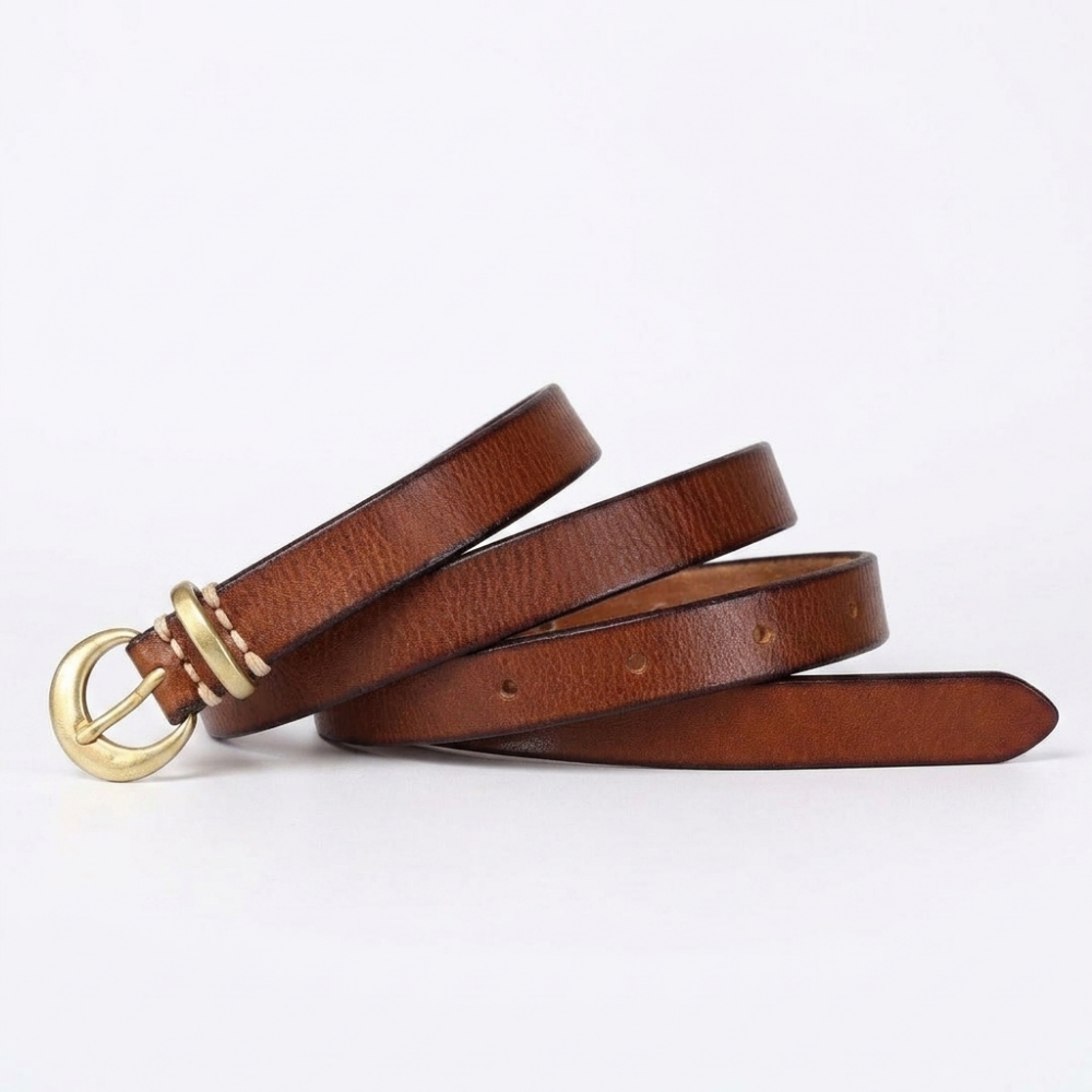 Oatfield – Slim Pin Buckle Leather Belt — Khaki