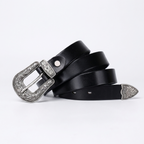 Galloway – Engraved Buckle Leather Belt — Black