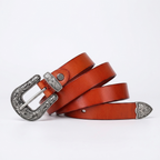 Galloway – Engraved Buckle Leather Belt — Rust