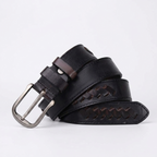 Rook – Woven Inlay Leather Belt — Black