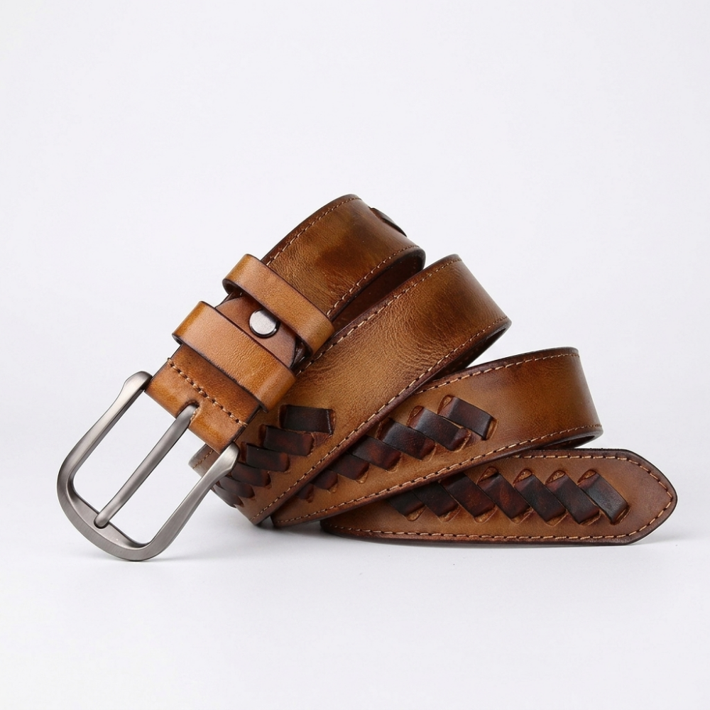 Rook – Woven Inlay Leather Belt — Brown