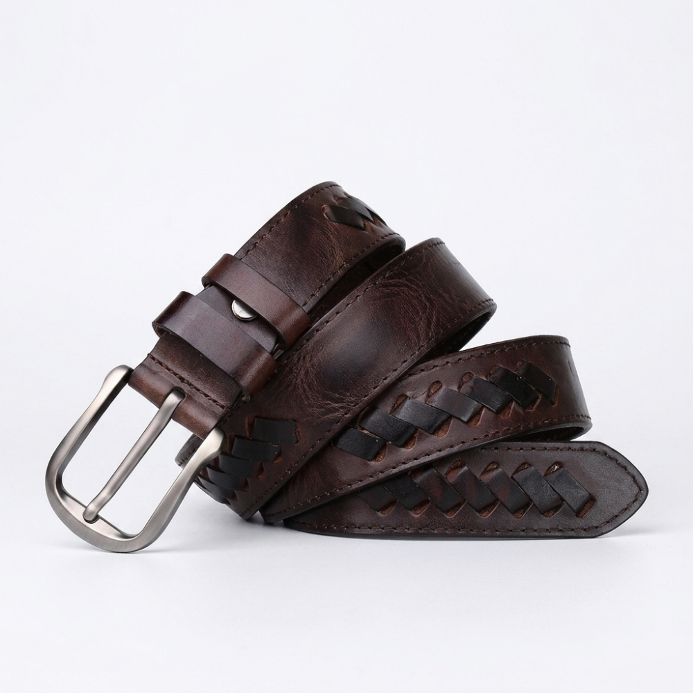 Rook – Woven Inlay Leather Belt — Dark Brown