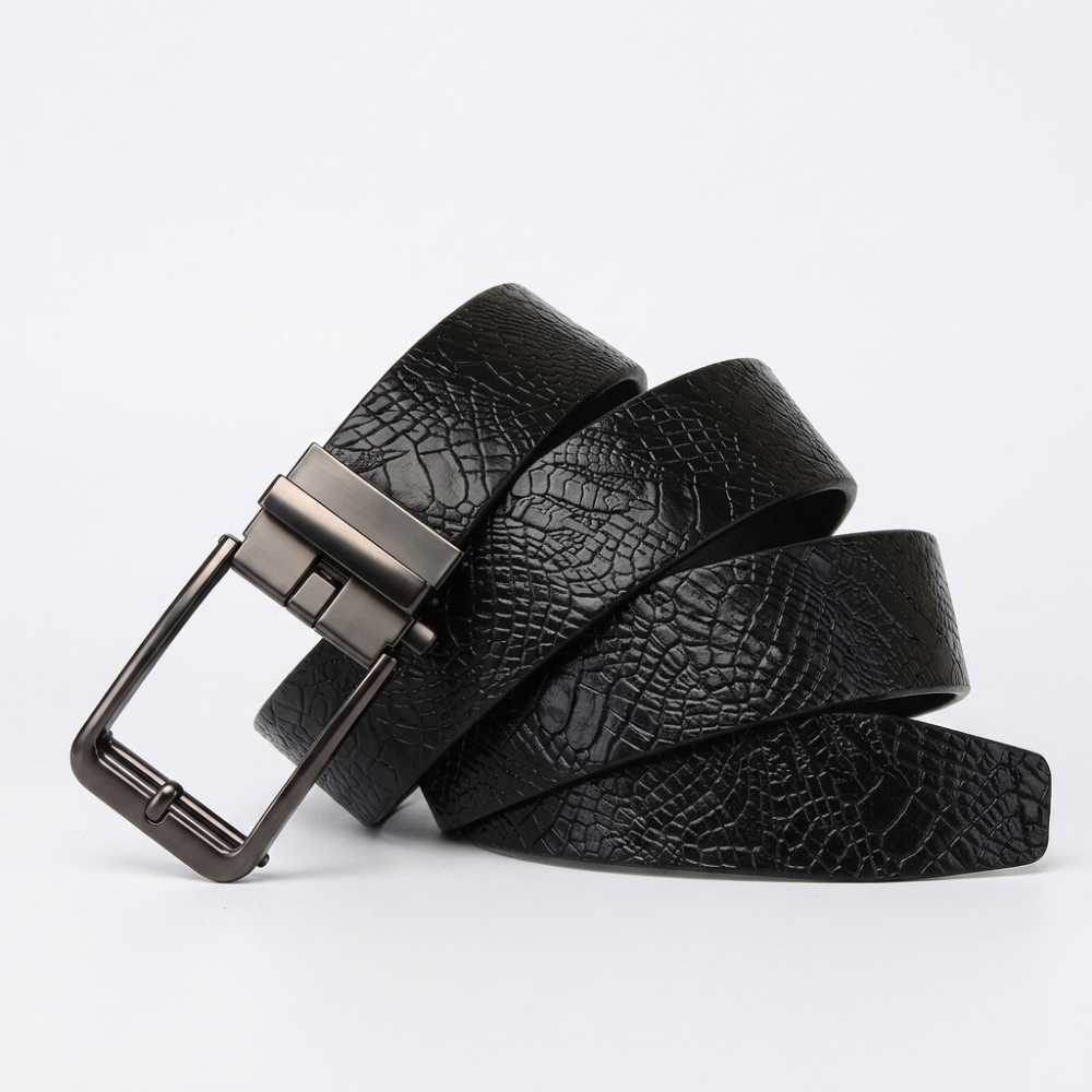 Keld – Embossed Leather Belt — Black
