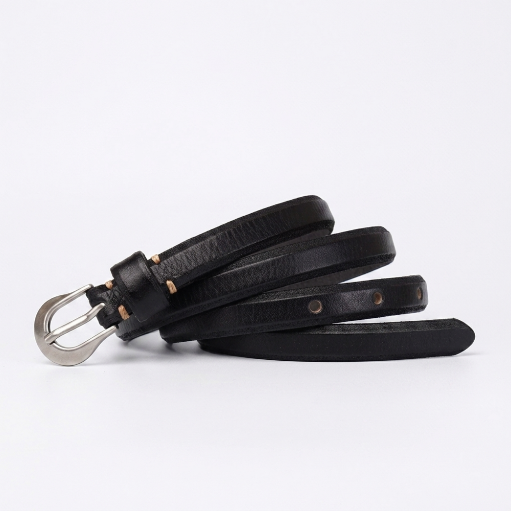 Mossfell – Slim Pin Buckle Leather Belt — Black