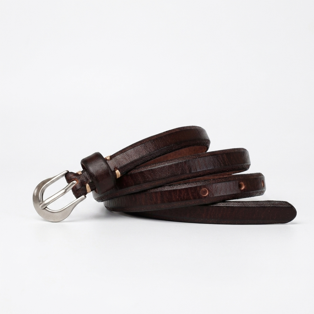 Mossfell – Slim Pin Buckle Leather Belt — Brown