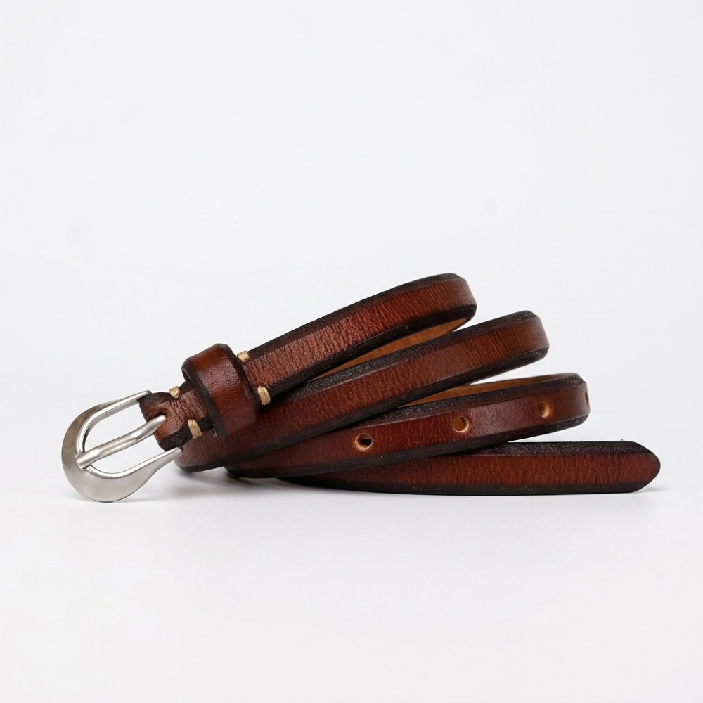 Mossfell – Slim Pin Buckle Leather Belt — Khaki