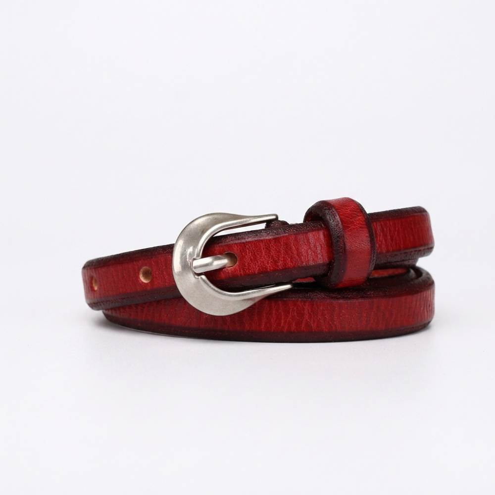 Mossfell – Slim Pin Buckle Leather Belt — Red