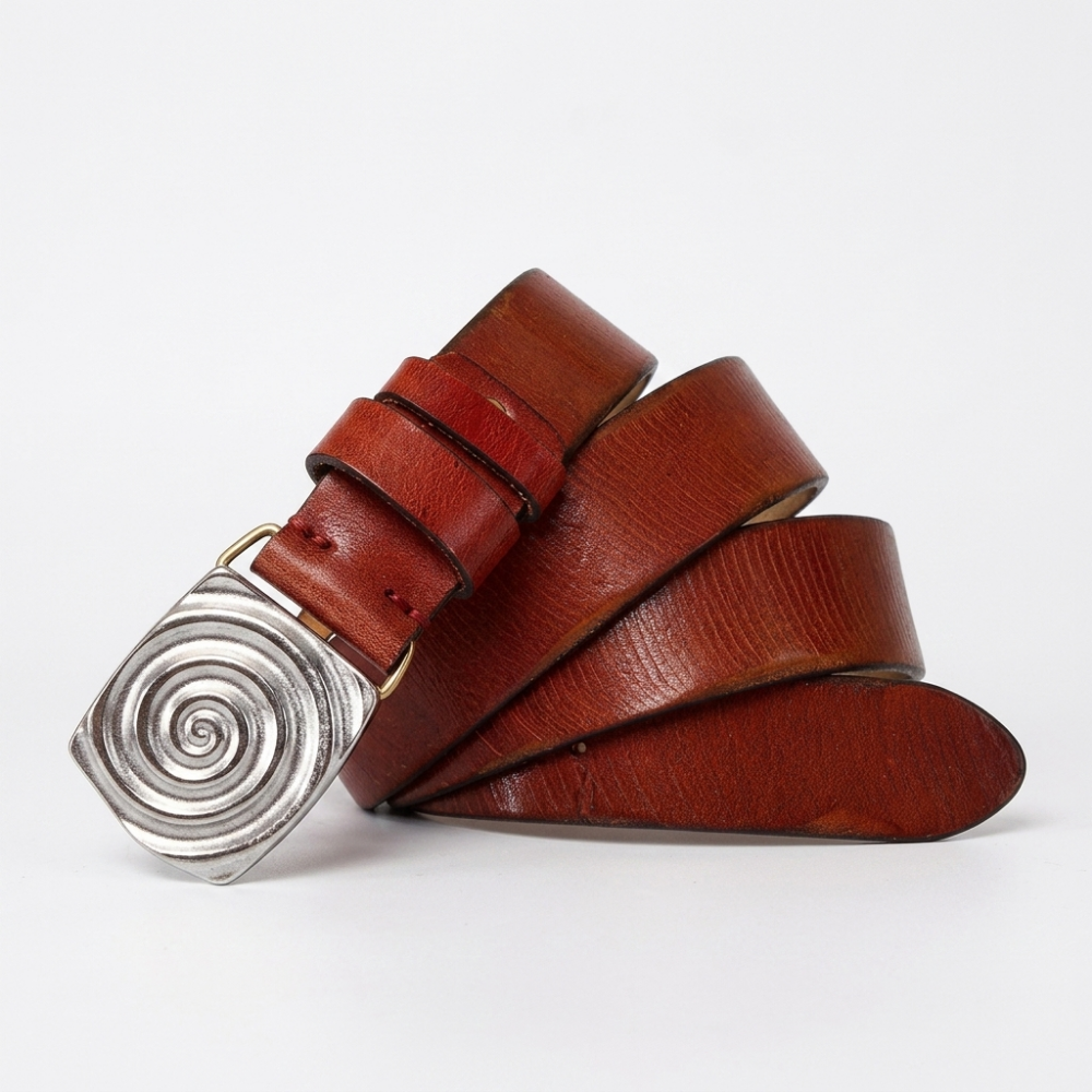 Boulderstep – Spiral Plate Leather Belt — Cognac