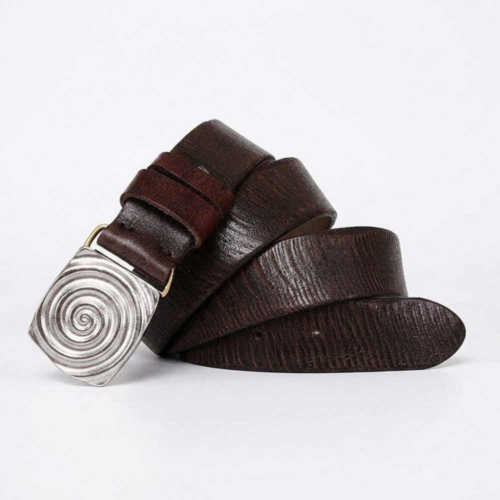 Boulderstep – Spiral Plate Leather Belt — Dark Brown