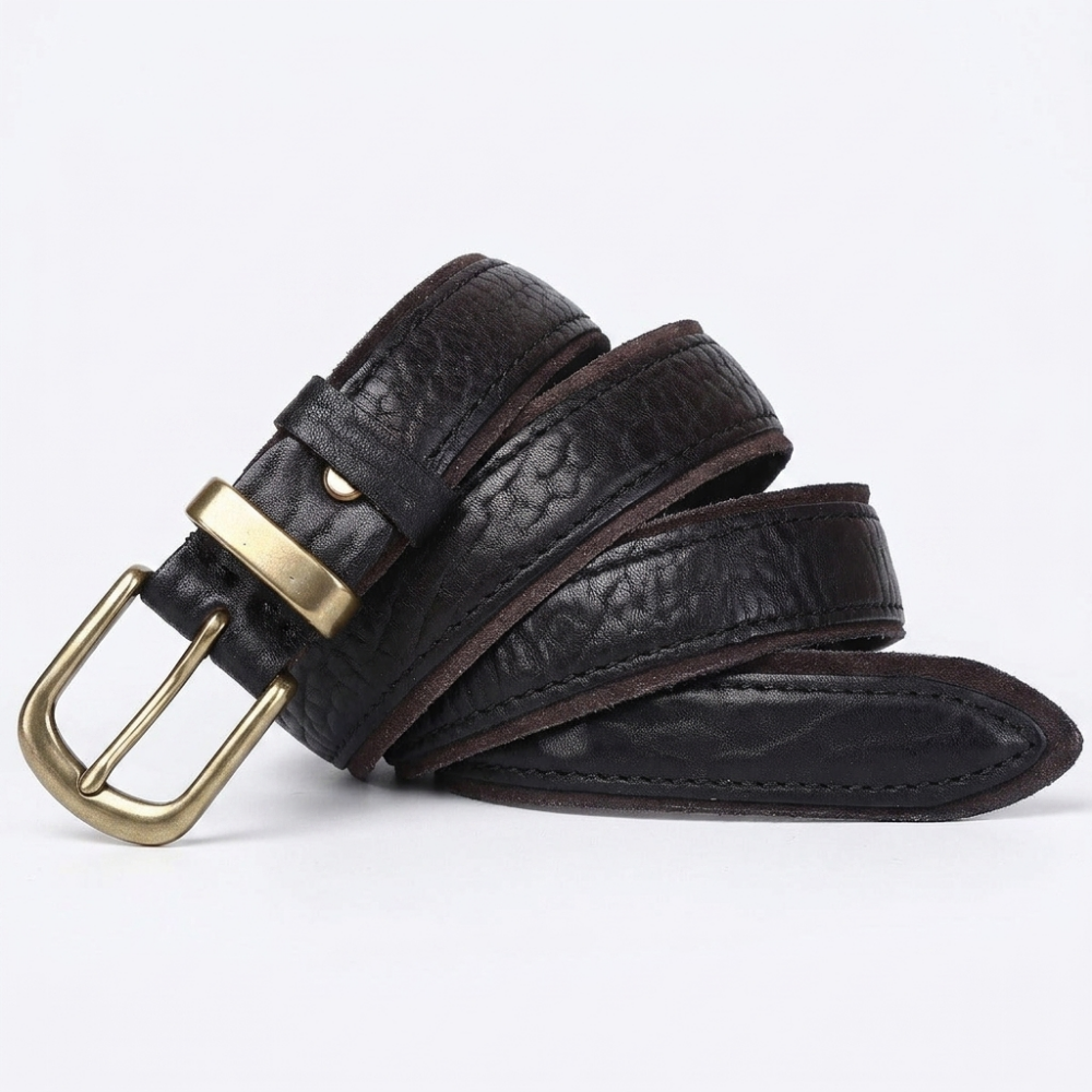 Fellmark – Textured Pin Buckle Leather Belt — Black